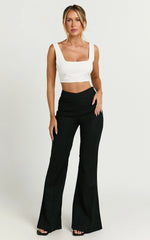 Jamir Pants - Linen Look High Waisted Fit and Flare Pants in Black