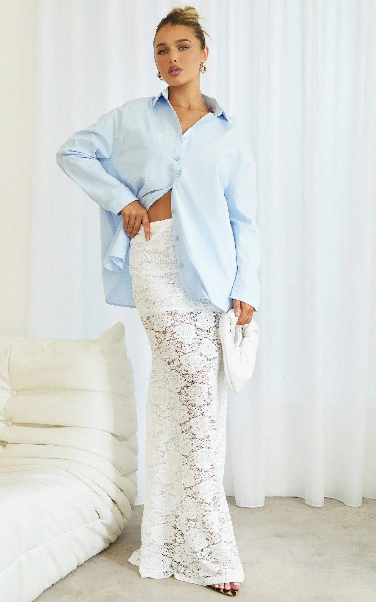 Kamille Maxi Skirt - Lace Mermaid Hem Skirt in White