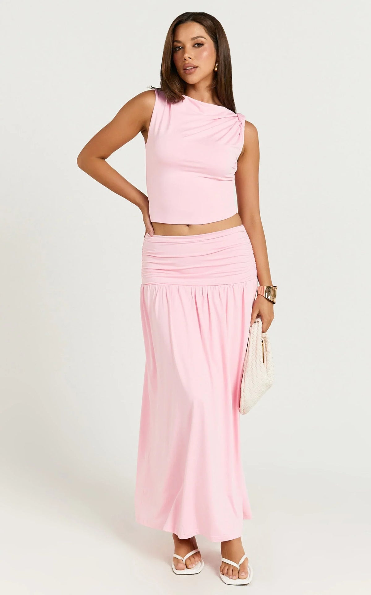 Nancy Maxi Skirt - Gathered Waist Skirt in Pink