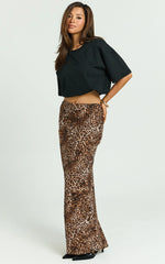 Jacqui Maxi Linen Blend Skirt - Bias Cut Back Split Skirt in Tonal Leopard Print