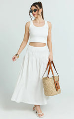 Auburn Maxi Skirt - Poplin Pintucked A Line Skirt in Ivory
