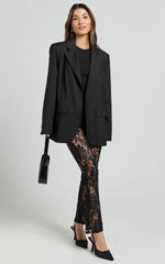 Jaclyn Pants - Mid Waist Lace Straight Leg Pants in Black