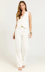 Kiraye Pants - Linen High Waist Tailored Pants in Off White