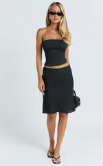 Gina Midi Skirt - Knee Length Slip Skirt in Black