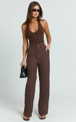 Melissa Pants - Pleat Front Wide Leg Tailored Pants in Chocolate