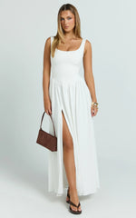Gail Maxi Dress - Jersey Scoop Neck High Split Dress in White