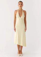 Illuminate Halter Midi Dress - Butter Yellow