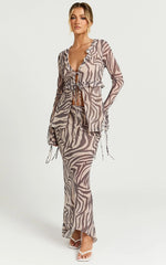 Rita Maxi Skirt - Low Waist Fit And Flare Skirt in Abstract Zebra Print