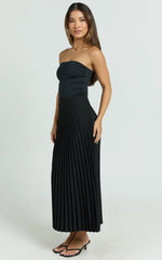 Harlee Midi Skirt - Pleated High Waist A Line Skirt in Black