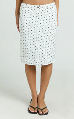 Gina Midi Skirt - Knee Length Slip Skirt in Mono Polka Dot