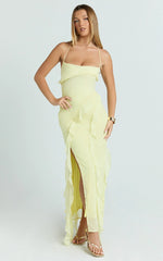 Connie Midi Dress - Ruffle Detail Dress in Lemon