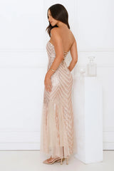 Shimmer District Sequin Strapless Maxi Dress Gold