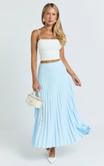 Harlee Midi Skirt - Pleated High Waist A Line Skirt in Pastel Blue