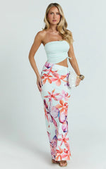 Fergie Maxi Dress - Strapless Side Ruched Cut Out Fitted Dress in Ocean Orchid