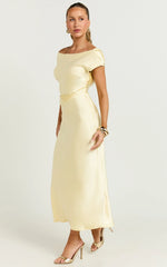 Menette Midi Dress - Short Sleeve Low Back Dress in Butter