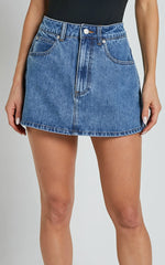 Harriet Skort - Mid Waisted Recycled Denim Skort in Mid Blue Wash