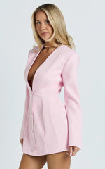 Ninette Mini Dress - V Neck Tulip Hem Blazer Dress in Pink