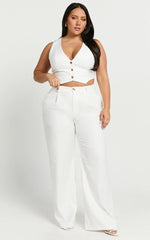Izara Trousers - Mid Rise Relaxed Straight Leg Tailored Trousers in Warm White