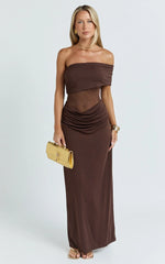 Riley Maxi Dress - Gathered Over Bust Dress in Chocolate