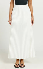 Harlee Midi Skirt - Pleated High Waist A Line Skirt in White