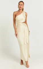 Regina Midi Dress - One Shoulder Cut Out Side Detail  Dress in Butter