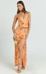 Rowena Maxi Skirt - Low Waisted Beaded Sequin Skirt in Orange