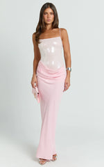 Jasmin Maxi Dress - Sequin Overlay Dress in Pink