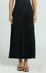 Harlee Midi Skirt - Pleated High Waist A Line Skirt in Black