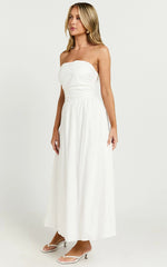 Polly Midi Dress - Strapless Ruched Dress in White