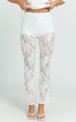Jaclyn Pants - Mid Waist Lace Straight Leg Pants in White