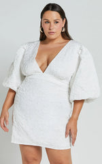 Miley Mini Dress - V Neck Bodycon Dress in White