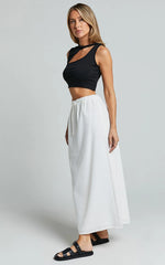 Bree Midi Skirt - Tie Waist Linen Look A Line Skirt in White