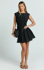 Faith Mini Dress - Sleeveless Ruched Bodice Dress in Black