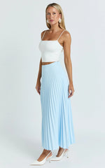Harlee Midi Skirt - Pleated High Waist A Line Skirt in Pastel Blue