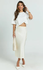 Georgine Midi Skirt - Mid Waist Slip Skirt in Cream