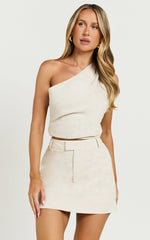 Bailey Top - Linen One Shoulder Pleated Bodice Top in Natural