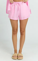 Ramona Linen Shorts - Drawstring Linen Shorts in Pink
