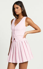 Harlee Mini Skirt - Pleated A line Skirt in Pink