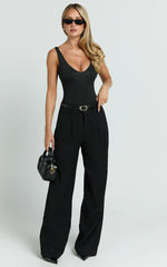 Augustus Pants - High Waisted Wide Leg Tailored Pants in Black