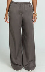 Grace Pants - Low Rise Elasticated Waist Wide Leg Pants in Slate Grey