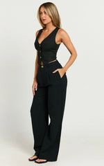 Larissa Trousers - Linen Mid Waisted Relaxed Straight Leg Trousers in Black