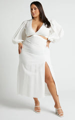 Miggy Midi Dress - Puff Sleeve Cut Out Split Dress in White