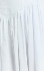 Beckett Midi Dress - Scoop Neck Drop V Waist Gathered Skirt Dress in White