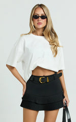 Felicia Mini Skirt - Mid Rise Drop Waist Pleated Skirt in Black