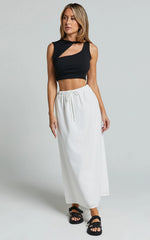 Bree Midi Skirt - Tie Waist Linen Look A Line Skirt in White