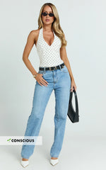 Barker Jeans - Low Rise Recycled Denim Straight Leg Jeans in Mid Blue Wash