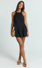 Dorothy Mini Dress - Backless Beaded Smock Mini Dress in Black