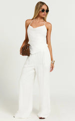 Hilda Pants - High Waisted Linen Look Palazzo Pants in White