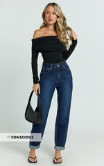 Harlene Jeans - High Rise Relaxed Mom Jeans in Dark Blue Wash