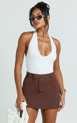 Farrow Mini Skirt - Tailored Linen Skirt in Chocolate